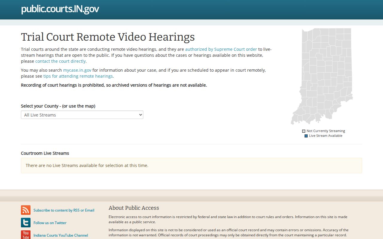Indiana Court Streaming directory with Carroll County court channels