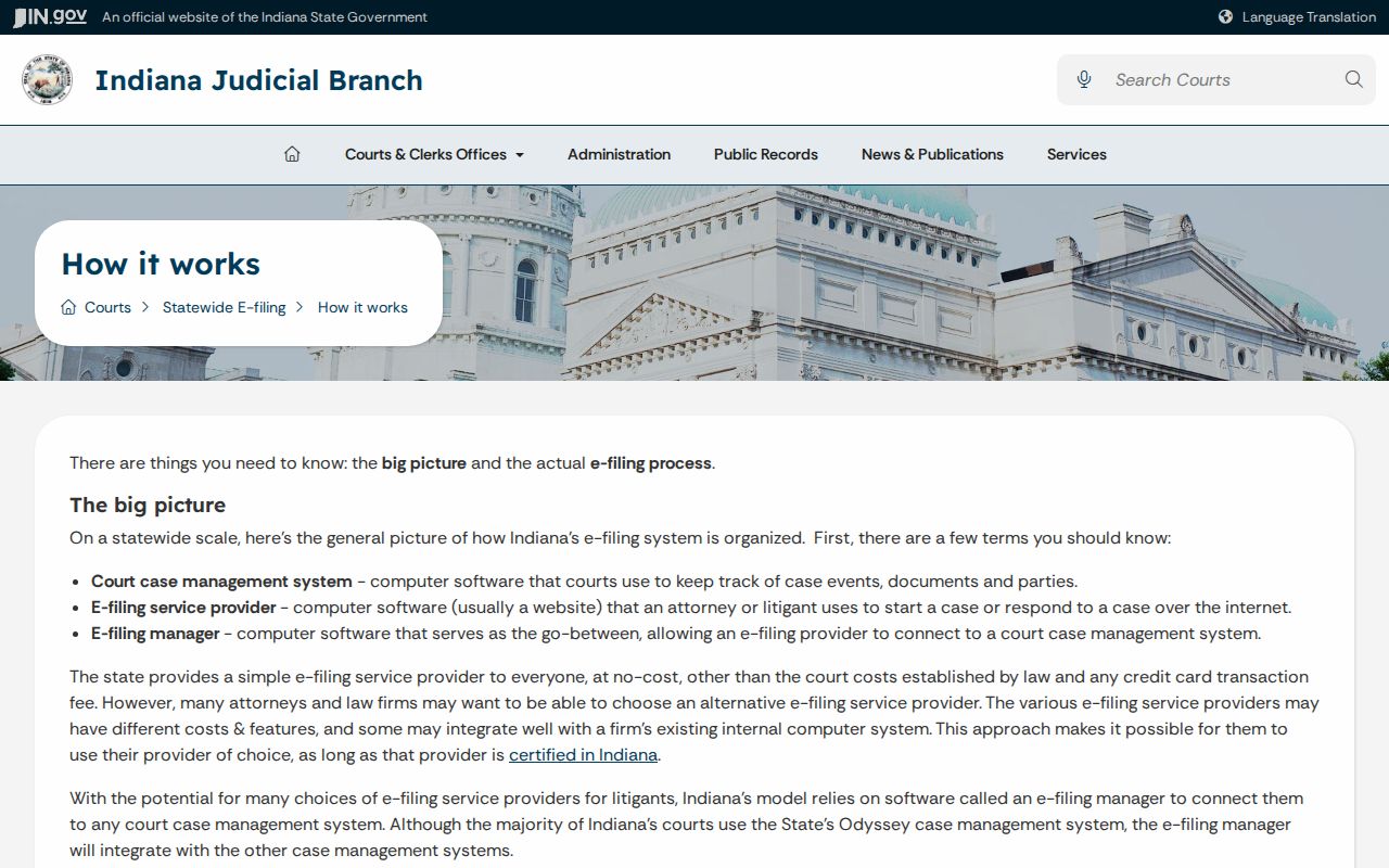 Indiana civil court e-filing workflow used for Carroll County cases