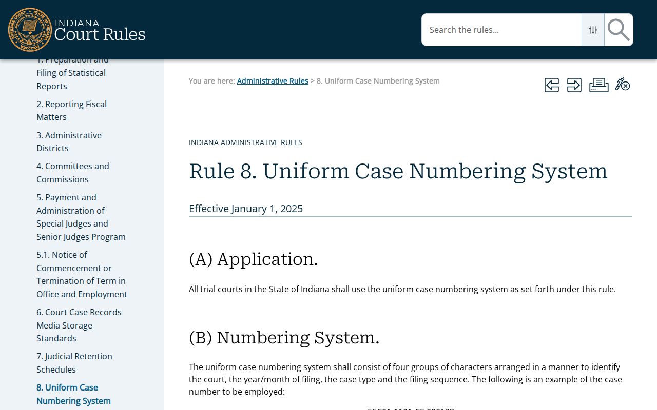 Indiana Rule 8 case-number guidance used for Carroll County criminal dockets
