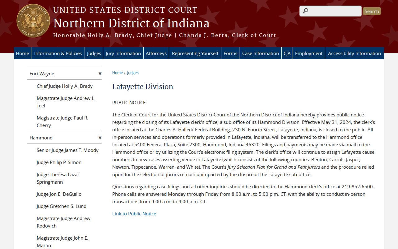 Federal Lafayette venue information for Carroll County cases
