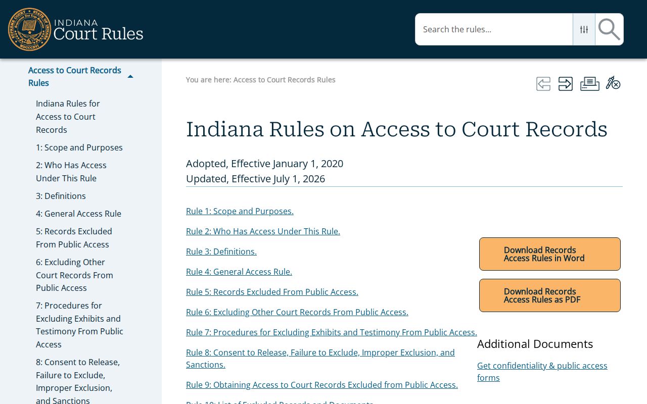 Indiana court-record access rules applying to Carroll County