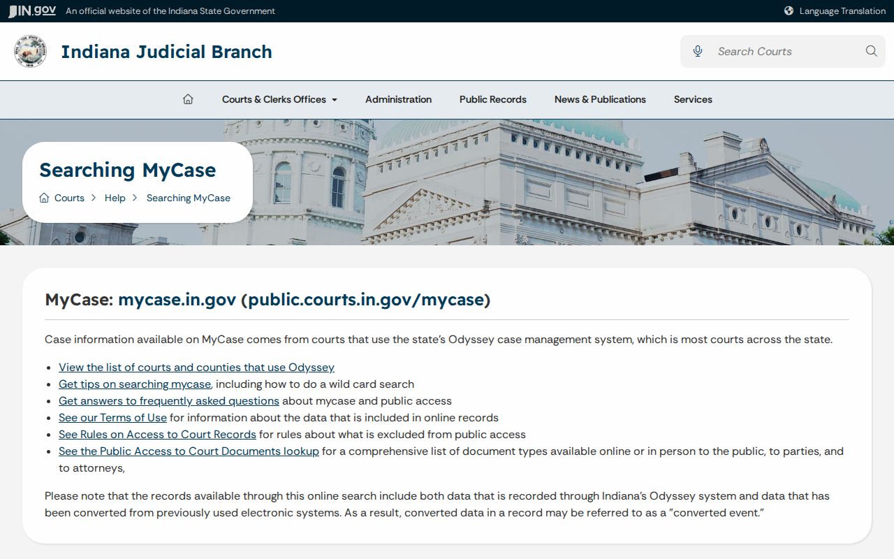 MyCase limits for Carroll County court data