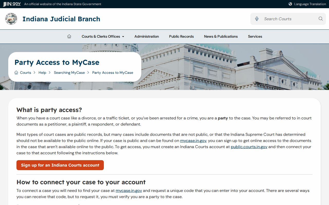 MyCase party access for Carroll County cases