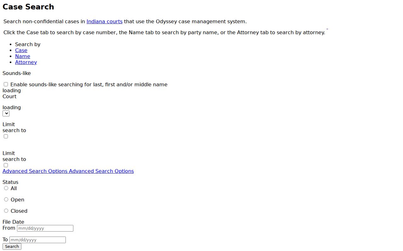 MyCase form controls for Carroll County cases